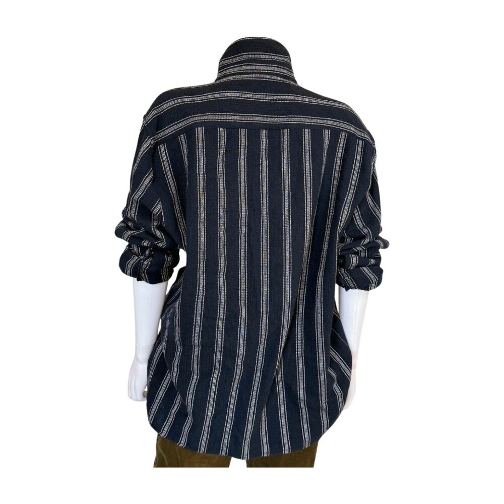 Zara Navy Blue Striped Cotton Button-Up Blouse | Oversized Fit | USA XL - Picture 8 of 10